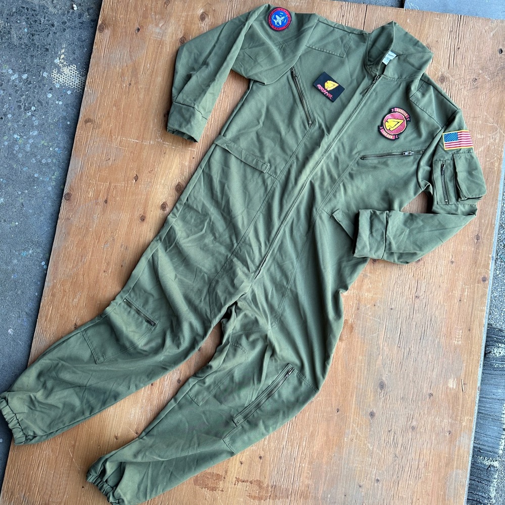 Top Gun Men's Maverick Rooster Flight Suit Costume Jumpsuit Olive Green Size L